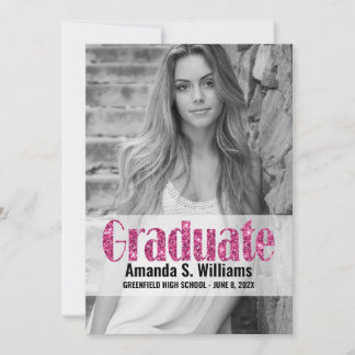  Elegant Pink Glitter Photo Graduation  Announcement