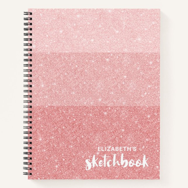 Elegant Pink Glitter Sketchbook With Name Notebook (Front)