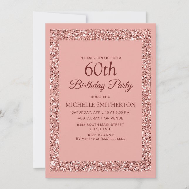 Elegant Pink Glitter Sparkle Women 60th Birthday Invitation (Front)