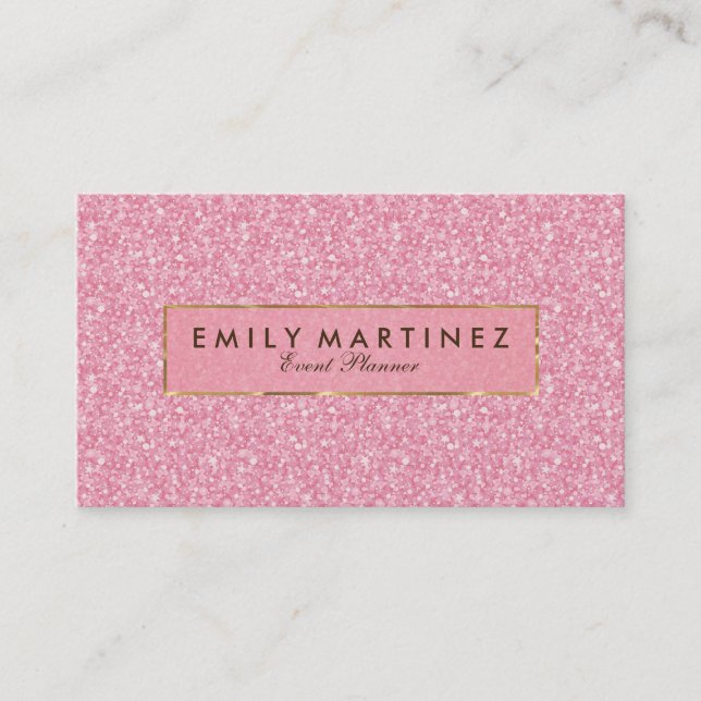 Elegant Pink Glitter& Sparkles Gold Accents Business Card (Front)