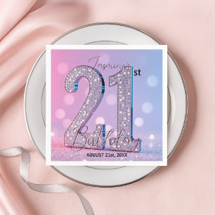 Elegant Pink Glittery Diamonds 21st Birthday Napkin