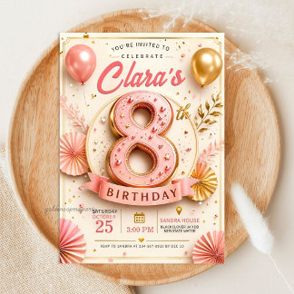Elegant Pink Gold 8th Birthday Party Invitation