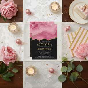Elegant Pink Gold Abstract Marble Design Invitation