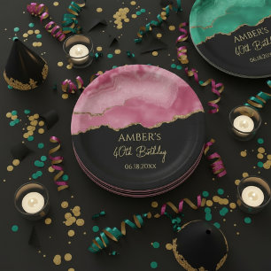 Elegant Pink Gold Abstract Marble Design Paper Plate