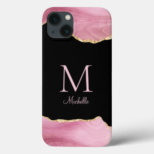 Elegant Pink Gold Agate Monogram  iPhone 13 Case