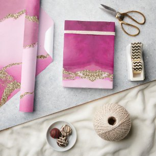 Elegant Pink Gold Agate Stone Wedding Wrapping Paper
