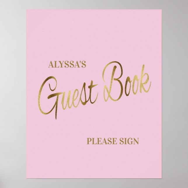 Elegant Pink Gold Baby Shower Guestbook (Front)