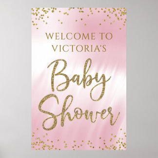 Elegant Pink Gold Baby Shower Welcome Sign