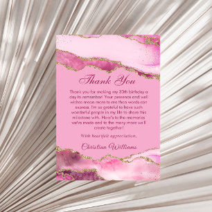 Elegant Pink & Gold Birthday Party Thank you Card