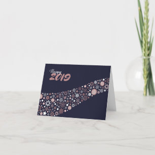 Elegant pink gold, blue, white snowflake winter holiday card