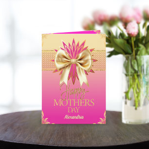 Elegant Pink & Gold Bow Sister's Mother's Day Holiday Card