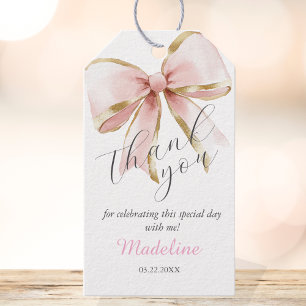 Elegant Pink Gold Bow Thank you Favour tag