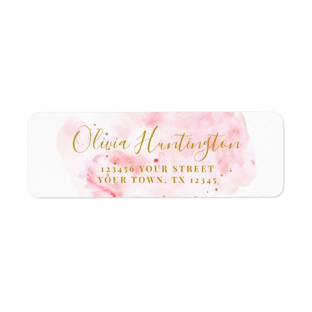 Elegant Pink & Gold Bridal Shower Return Address  Label (Front)