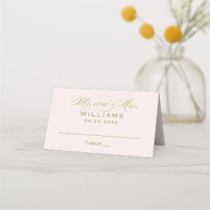 Elegant Pink Gold Calligraphy Mr Mrs Wedding Place Card