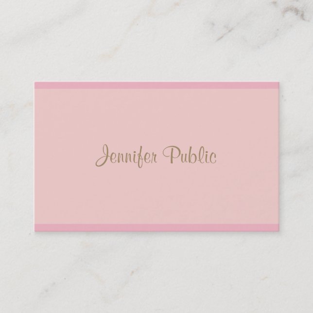 Elegant Pink Gold Calligraphy Script Modern Plain Business Card (Front)