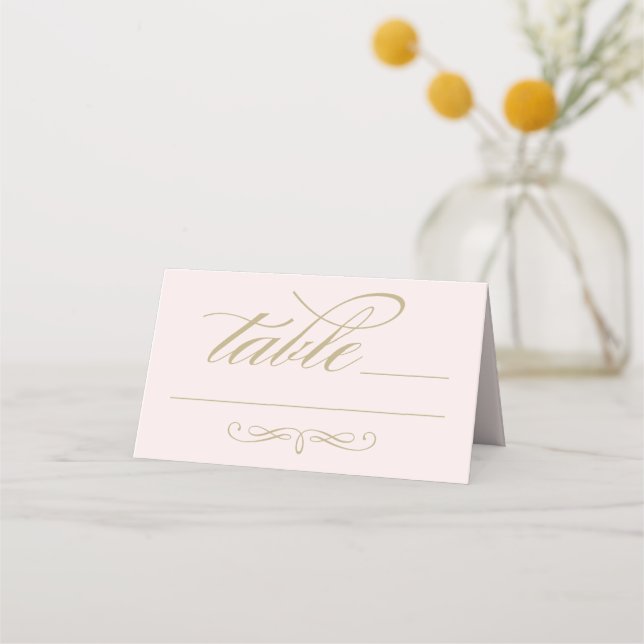 Elegant Pink Gold Calligraphy Script Wedding Place Card (Front)
