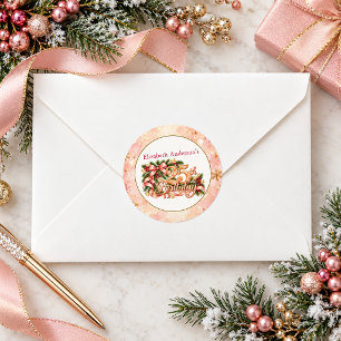 Elegant Pink Gold Christmas 25th Birthday Classic Round Sticker