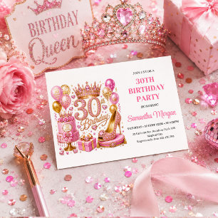 Elegant Pink Gold Confetti Thirty Birthday Party I Invitation
