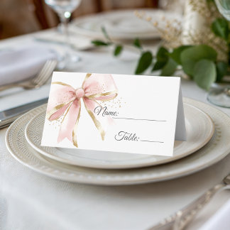 Elegant Pink & Gold Coquette Bow Place Card