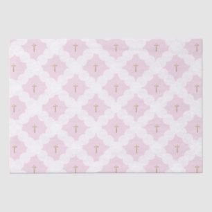 Elegant pink gold cross white pattern baptism tissue paper
