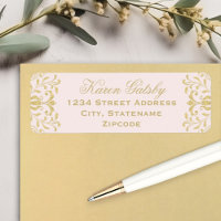 Elegant Pink Gold Damask Wedding Address