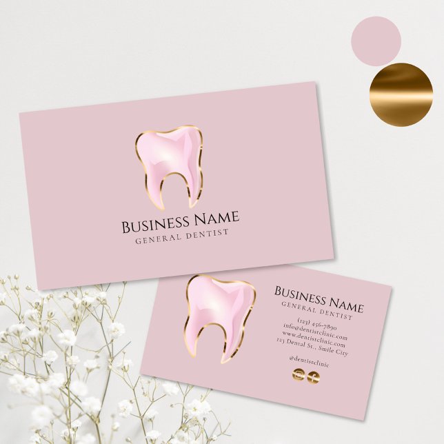 Elegant Pink & Gold Dental Business Card Template  (Creator Uploaded)