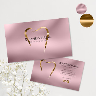Elegant Pink Gold Dentist Business Card Design