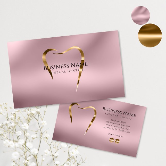 Elegant Pink Gold Dentist Business Card Design (Creator Uploaded)