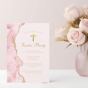 Elegant Pink Gold Easter Party Invitation