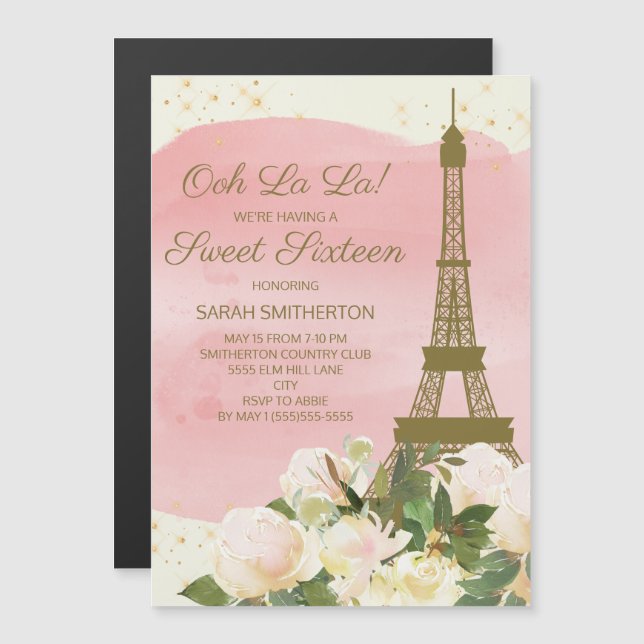 Elegant Pink Gold Eiffel Tower Paris Sweet 16  (Front/Back)