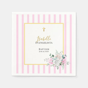 Elegant Pink Gold Floral Baptism Napkin