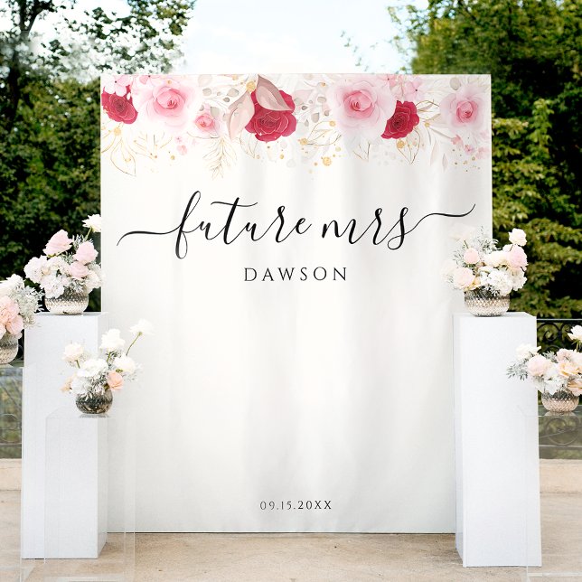 Elegant Pink Gold Floral Bridal Shower Backdrop Tapestry (Creator Uploaded)