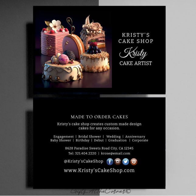 Elegant Pink Gold Floral Cake Bakery Business Card (Creator Uploaded)