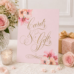 Elegant Pink Gold Floral Cards and Gifts Pedestal Sign