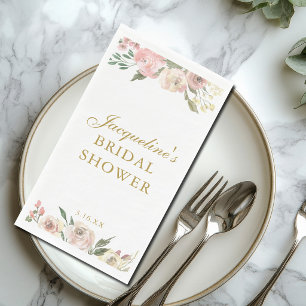 Elegant Pink Gold Floral Customised Bridal Shower Napkin