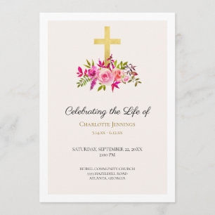 Elegant Pink Gold Floral Funeral Order of Service Program