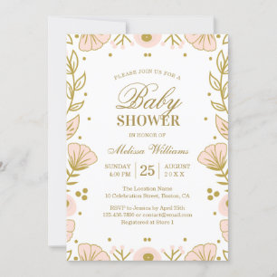 Elegant Pink Gold Floral Girl Baby Shower Invitation