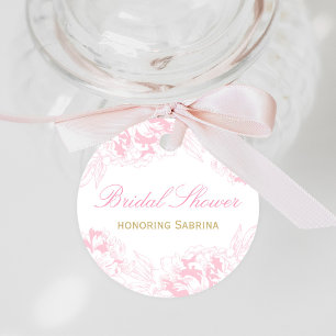 Elegant Pink Gold Floral Peony Bridal Shower Favour Tags