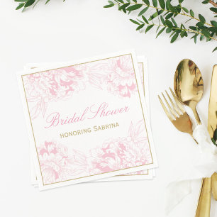 Elegant Pink Gold Floral Peony Bridal Shower Napkin