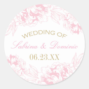 Elegant Pink Gold Floral Peony Monogram Classic Round Sticker