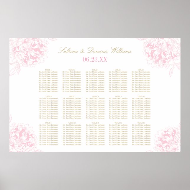 Elegant Pink Gold Floral Peony Wedding Seating Poster (Front)