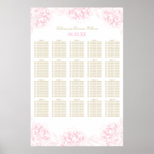 Elegant Pink Gold Floral Peony Wedding Seating Poster