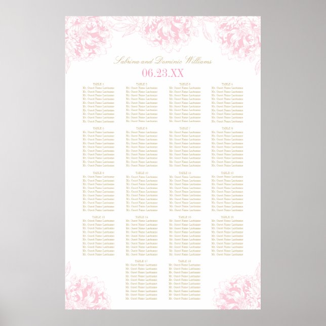 Elegant Pink Gold Floral Peony Wedding Seating Poster (Front)