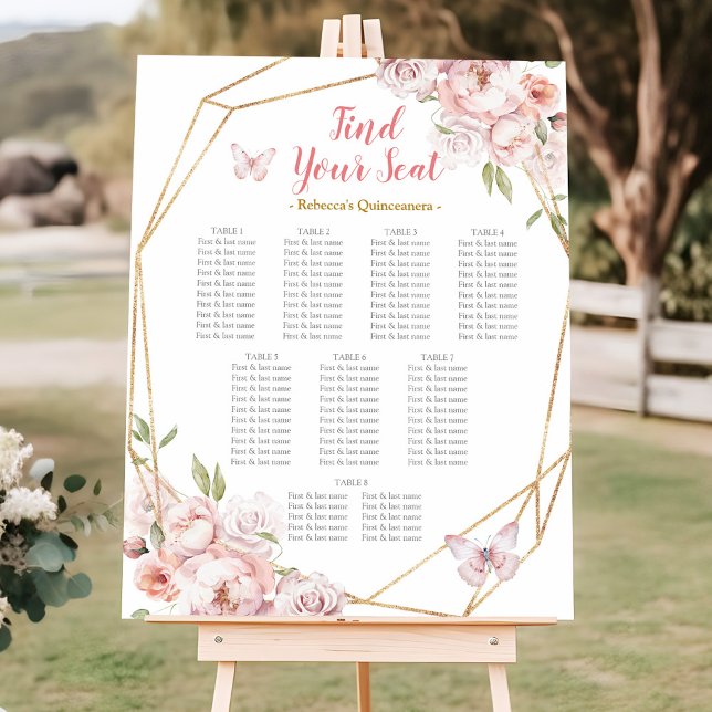 Elegant Pink Gold Floral Quinceañera Seating Chart (Creator Uploaded)