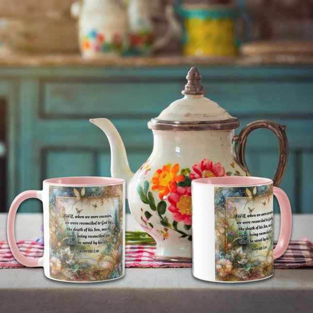 Elegant Pink Gold Floral Romans Scripture Art Mug (Creator Uploaded)