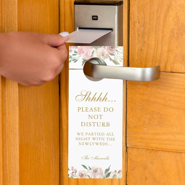 Elegant Pink Gold Floral Wedding Do Not Disturb Door Hanger (Creator Uploaded)