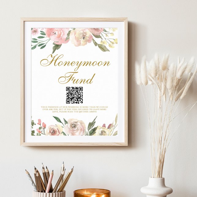 Elegant Pink Gold Floral Wedding Honeymoon Fund Poster (Creator Uploaded)