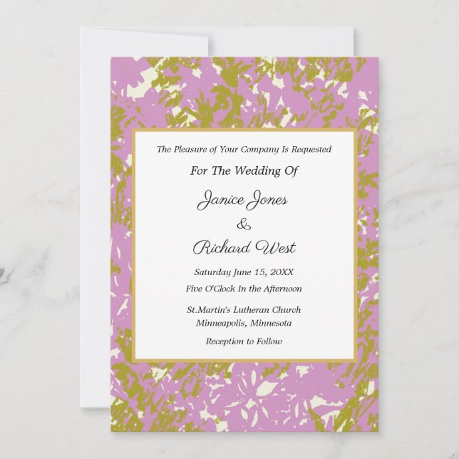 Elegant Pink Gold Frame Wedding Invitation (Front)