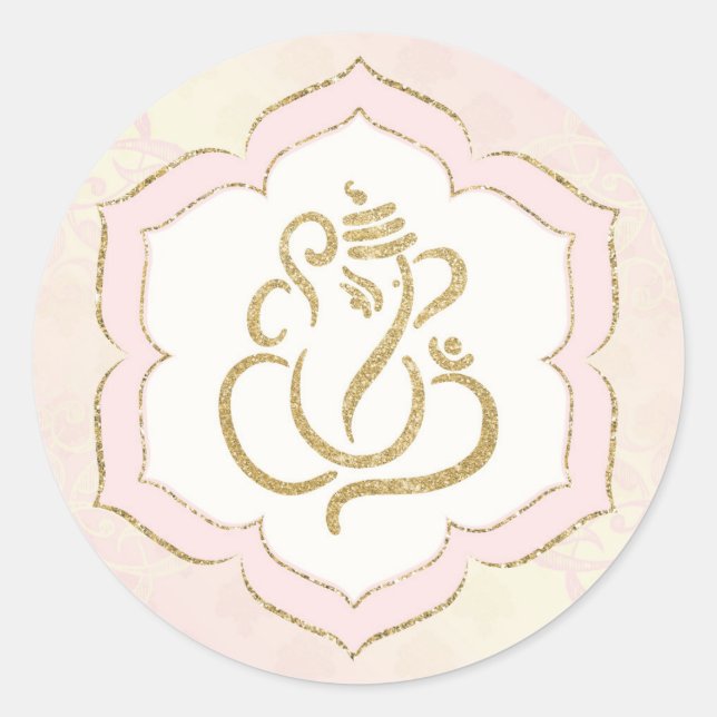 Elegant Pink Gold Ganesh/ Indian God Classic Round Sticker (Front)