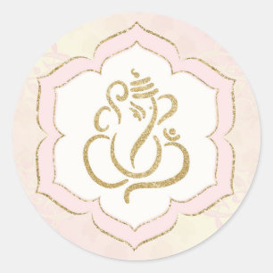 Elegant Pink Gold Ganesh/ Indian God Classic Round Sticker